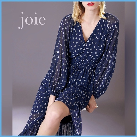 Joie Floral Silk Blue and White Asymmetrical Dress - Picture 3 of 12